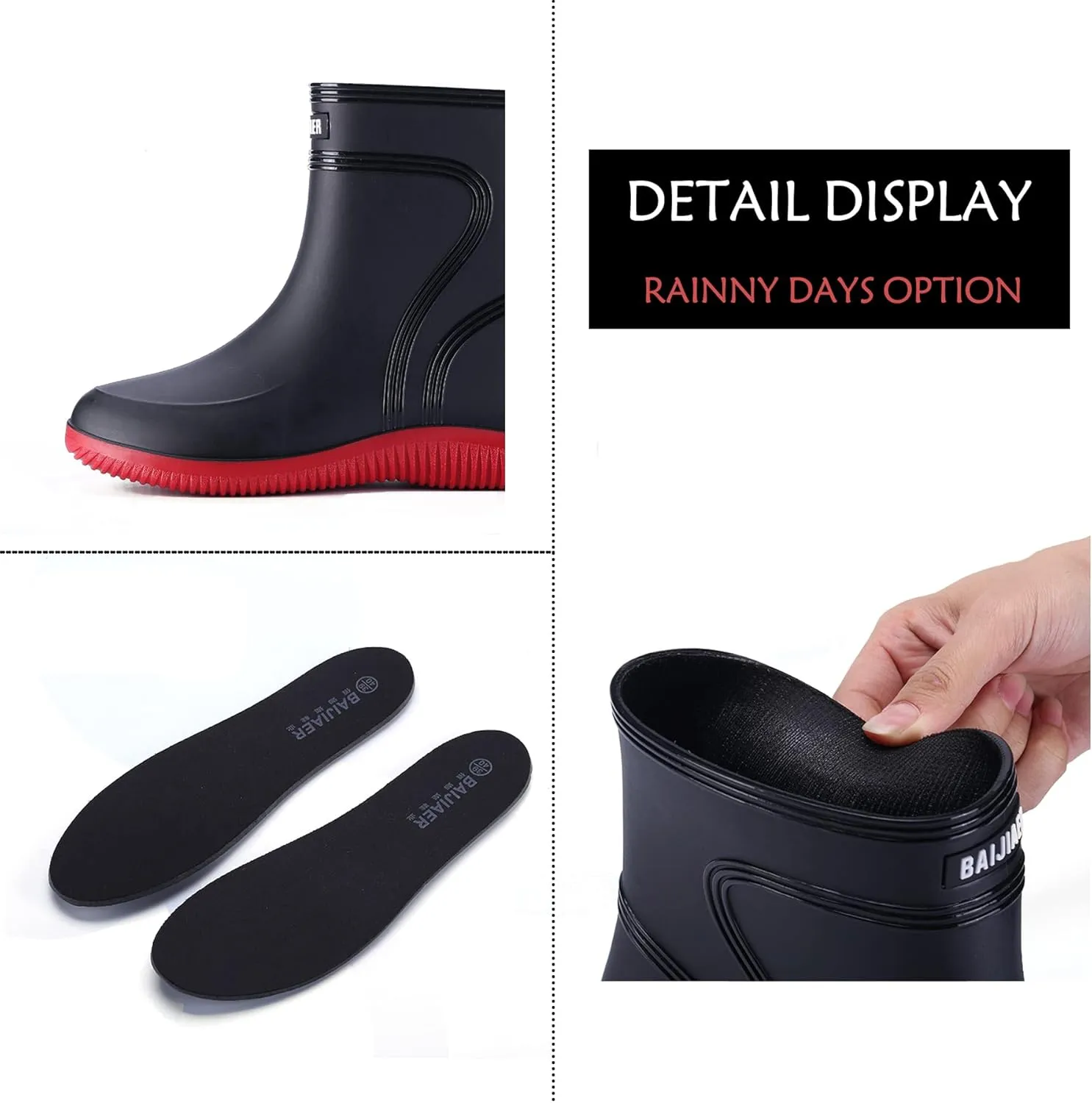 Rain Boots for Women and Men, Waterproof Lightweight Comfortable Anti-slip Ankle Height Rubber Garden Booties