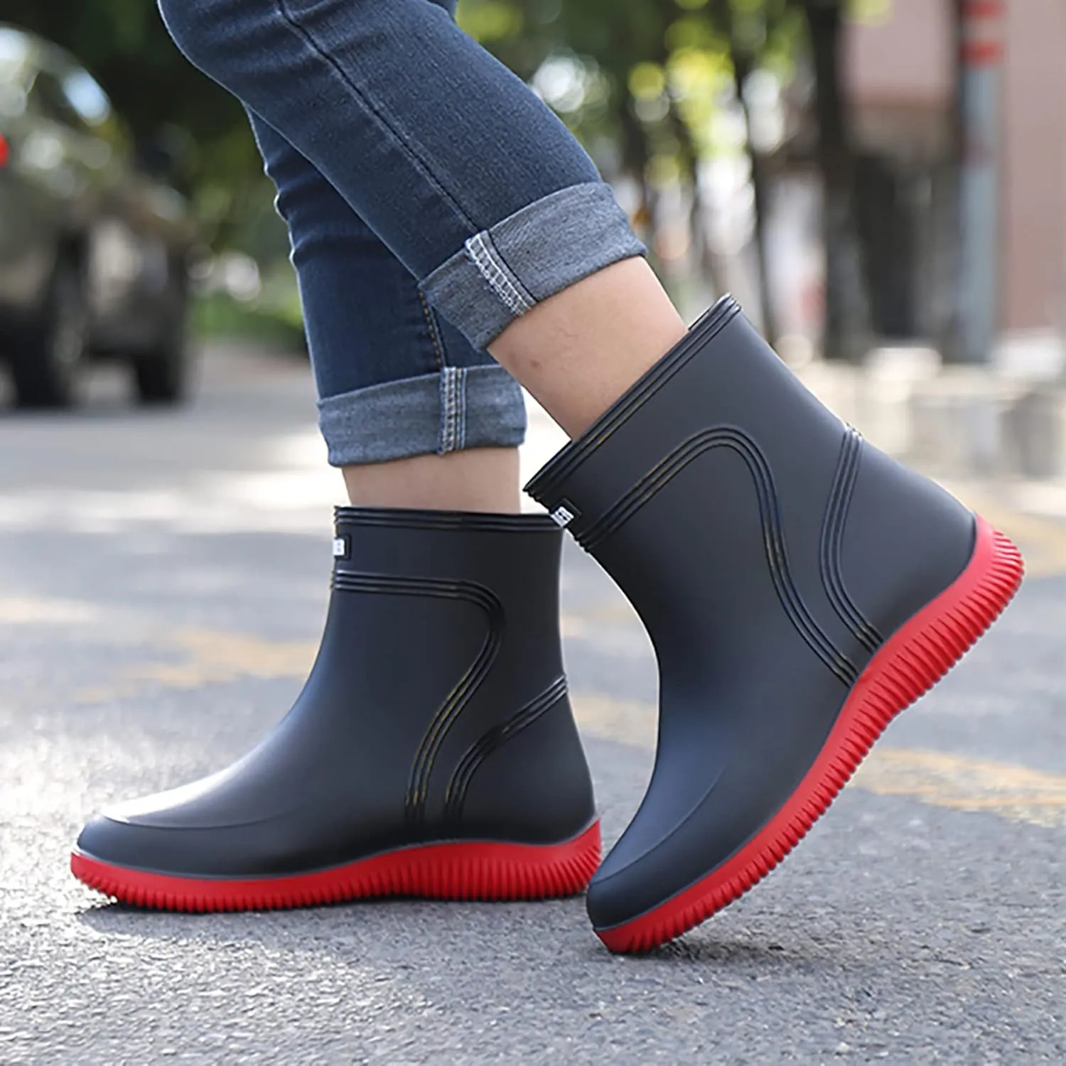 Rain Boots for Women and Men, Waterproof Lightweight Comfortable Anti-slip Ankle Height Rubber Garden Booties