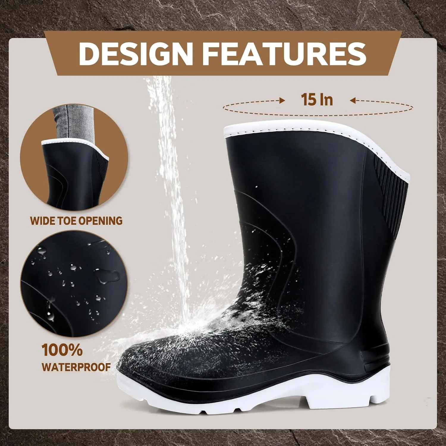 Rain Boots for Women，Waterproof Garden Rubber Boots, Non-slip Width Mid-Calf Comfort Short Boots, Ankle Rainboots Boots, Lightweight Platform Mud Boots Water Shoes for Outdoor Working Fishing