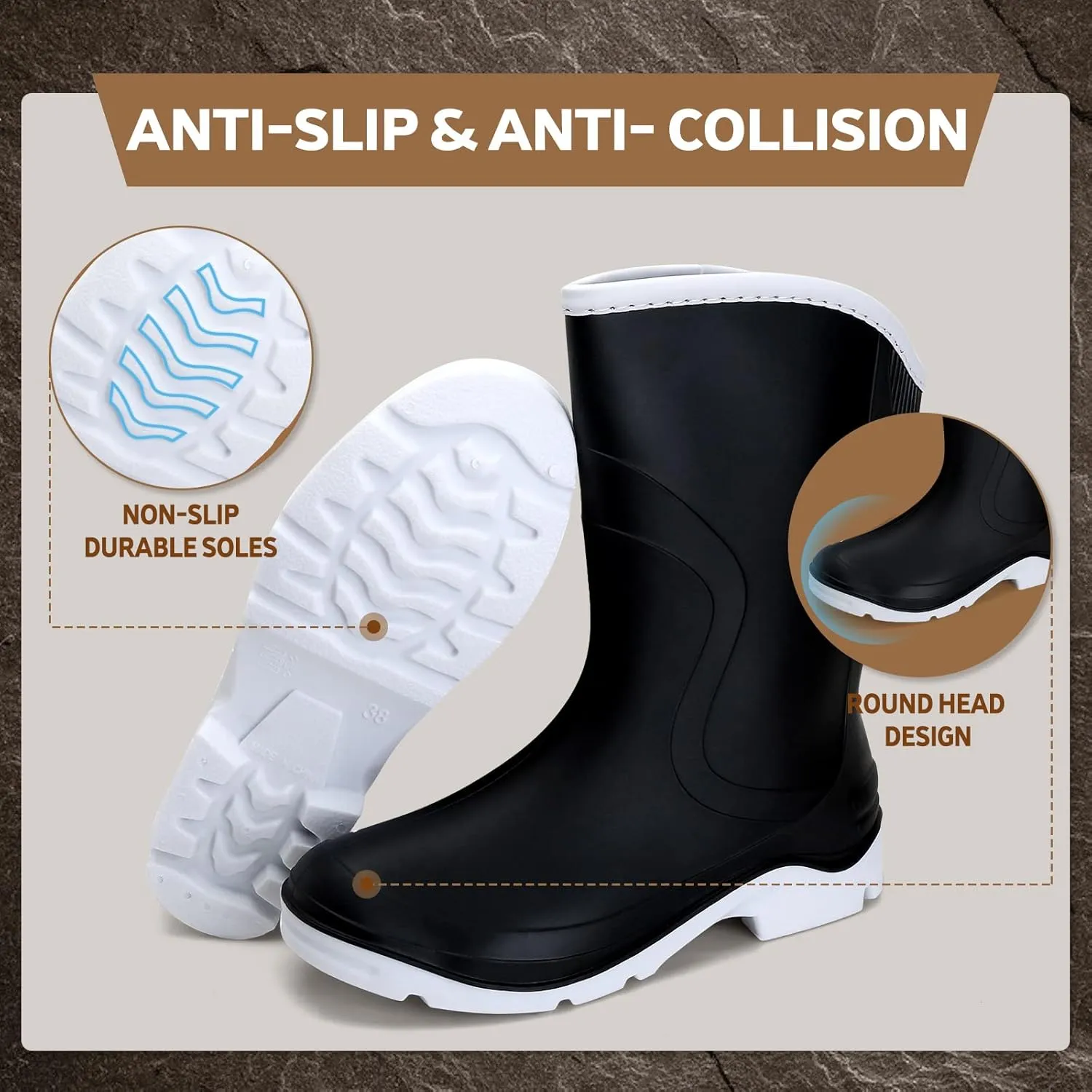 Rain Boots for Women，Waterproof Garden Rubber Boots, Non-slip Width Mid-Calf Comfort Short Boots, Ankle Rainboots Boots, Lightweight Platform Mud Boots Water Shoes for Outdoor Working Fishing