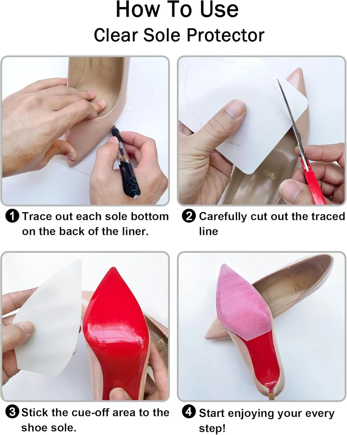 Red Bottom Shoe Protector Compatible with Christian Louboutin Shoes,Self-Adhesive Sole Guard to Protect & Restore Shoe Bottoms,Anti-Slip,Restores & Protects Red Soles(6"x4" New Clear 3Pairs)