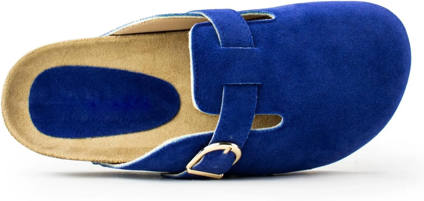 RF ROOM OF FASHION Women's Soft Faux Suede Footbed Cork Clog Antislip Slippers Buckle Mules House Sandals Potato Shoes