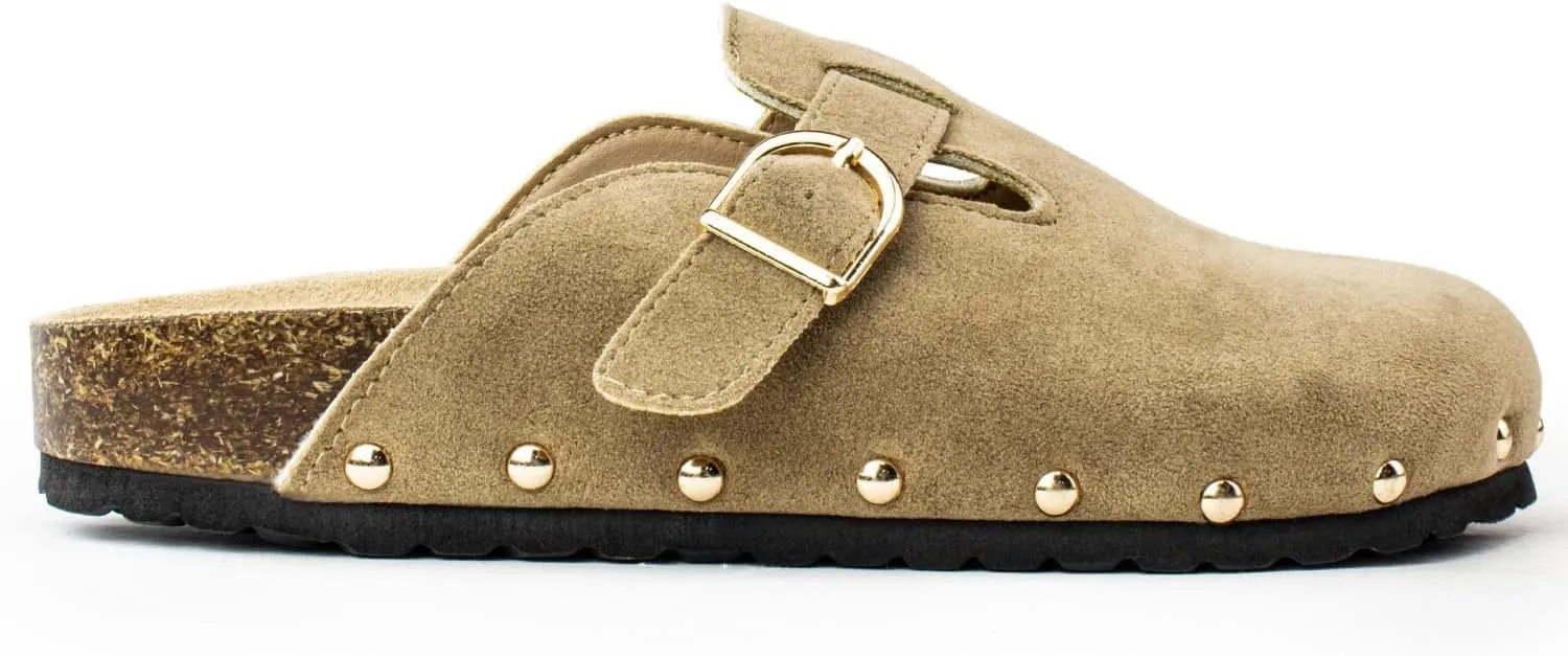 RF ROOM OF FASHION Women's Studded Footbed Cork Clog Antislip Slippers Buckle Mules House Sandals Potato Shoes