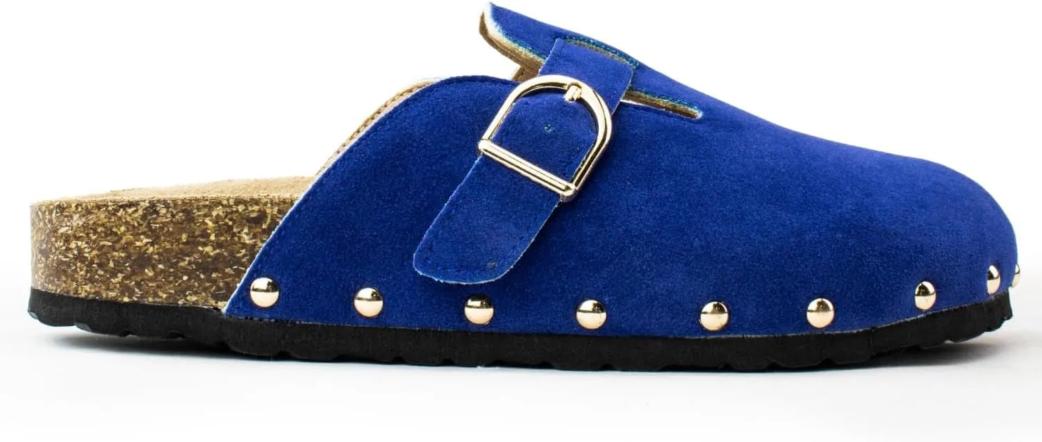 RF ROOM OF FASHION Women's Studded Footbed Cork Clog Antislip Slippers Buckle Mules House Sandals Potato Shoes
