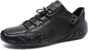 RiceelSor Ltalian Handmade Mens Casual Leather Ankle High Boots Slip-on Breathable Non-slip Soft Bottom Flat Loafers Waterproof Lightweight Chukka Booties