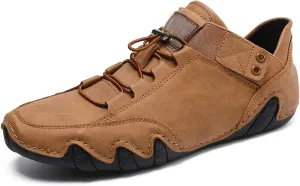 RiceelSor Ltalian Handmade Mens Casual Leather Ankle High Boots Slip-on Breathable Non-slip Soft Bottom Flat Loafers Waterproof Lightweight Chukka Booties