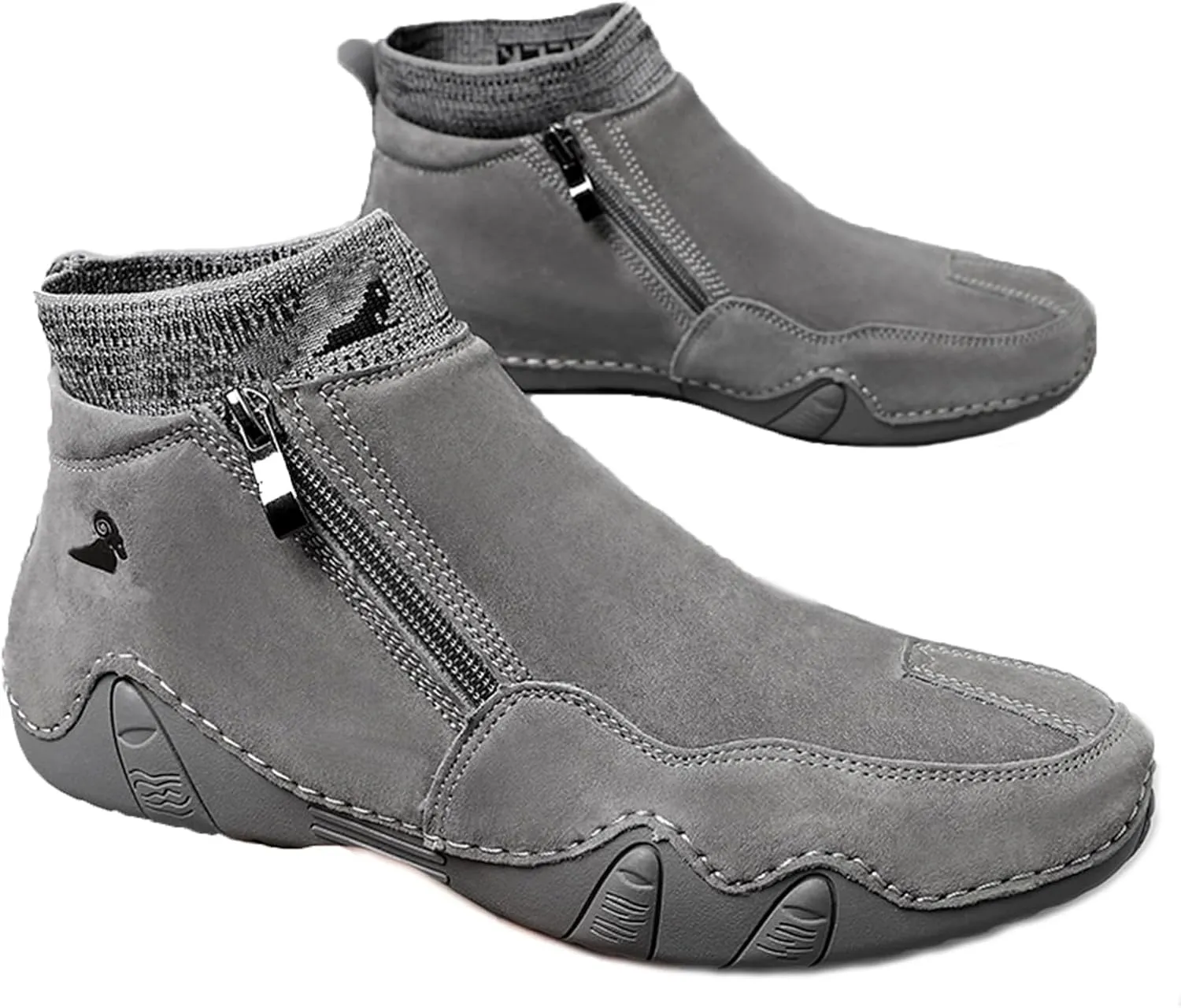 RiceelSor Men's Casual Leather High Top Loafers Hand-Stitching Side Zipper Driving Chukka Ankle Boots Fully Fur Lined Warm Non-Slip Waterproof Dress Shoe