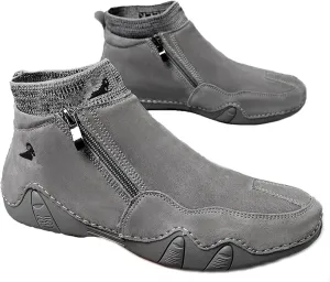 RiceelSor Men's Casual Leather High Top Loafers Hand-Stitching Side Zipper Driving Chukka Ankle Boots Fully Fur Lined Warm Non-Slip Waterproof Dress Shoe