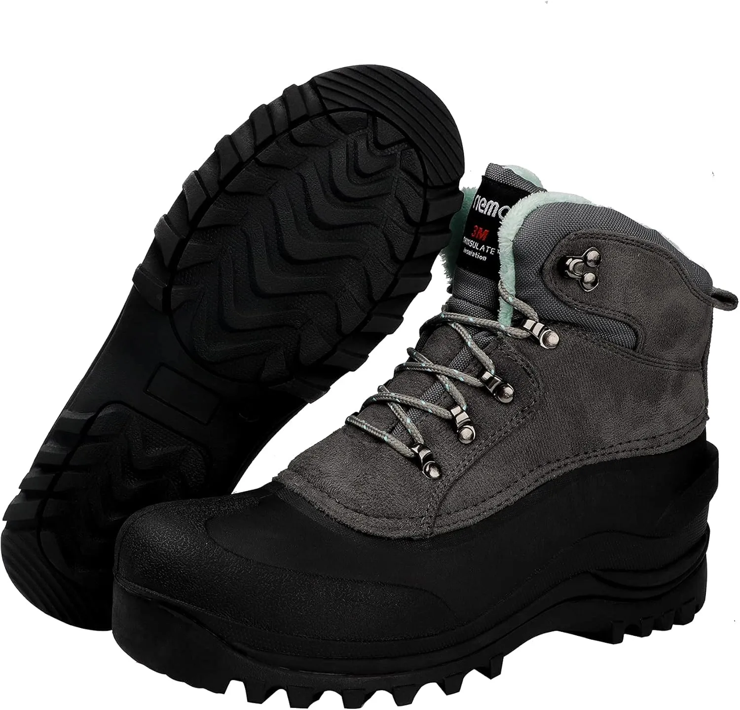 riemot Women's Men's Winter Boots Waterproof Snow Boots Insulated Furry Walking Mucker Yard Boots Warm Anti-Slip Ankle Hiking Skiing Boots Black Brown Grey Purple