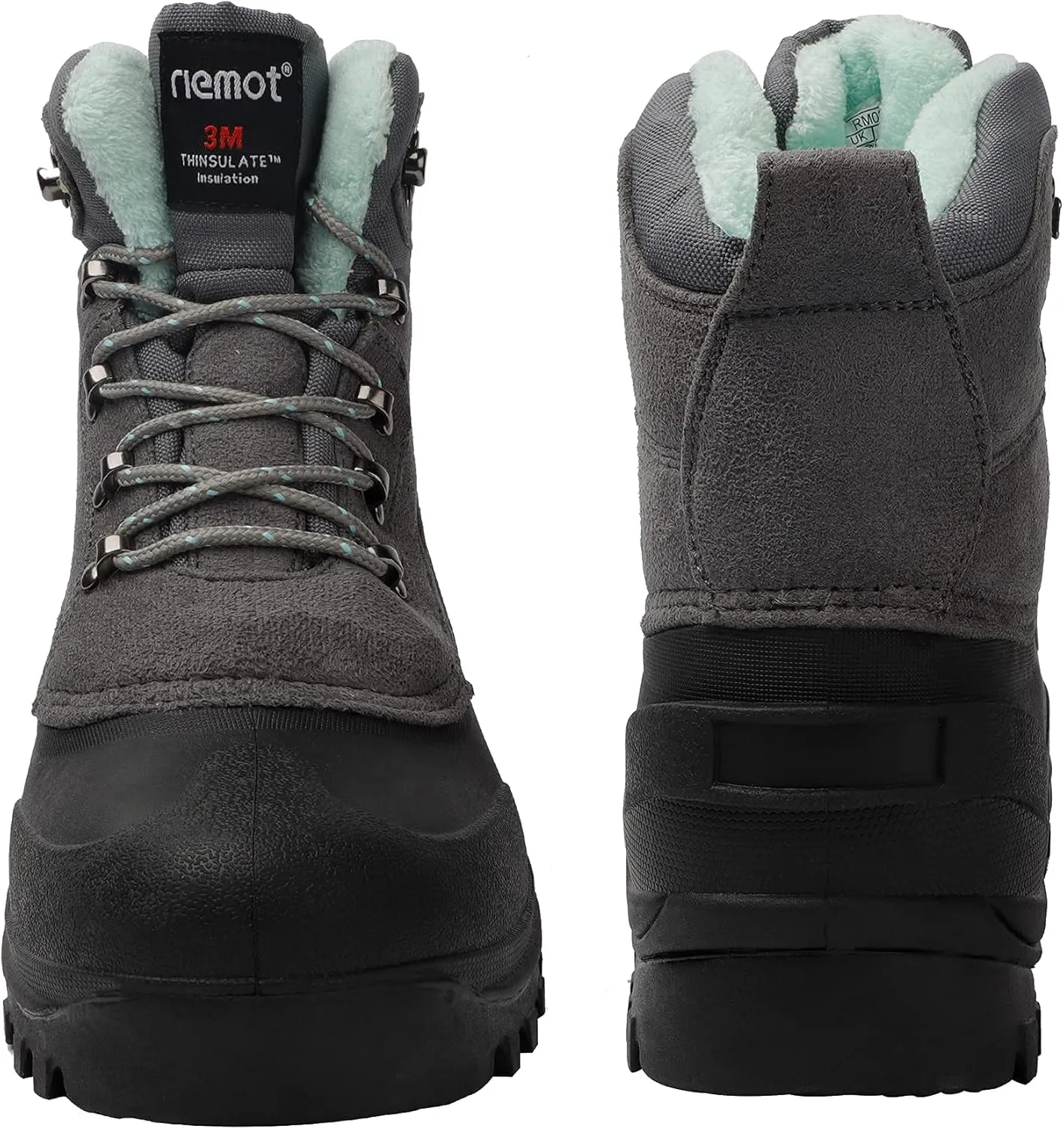 riemot Women's Men's Winter Boots Waterproof Snow Boots Insulated Furry Walking Mucker Yard Boots Warm Anti-Slip Ankle Hiking Skiing Boots Black Brown Grey Purple