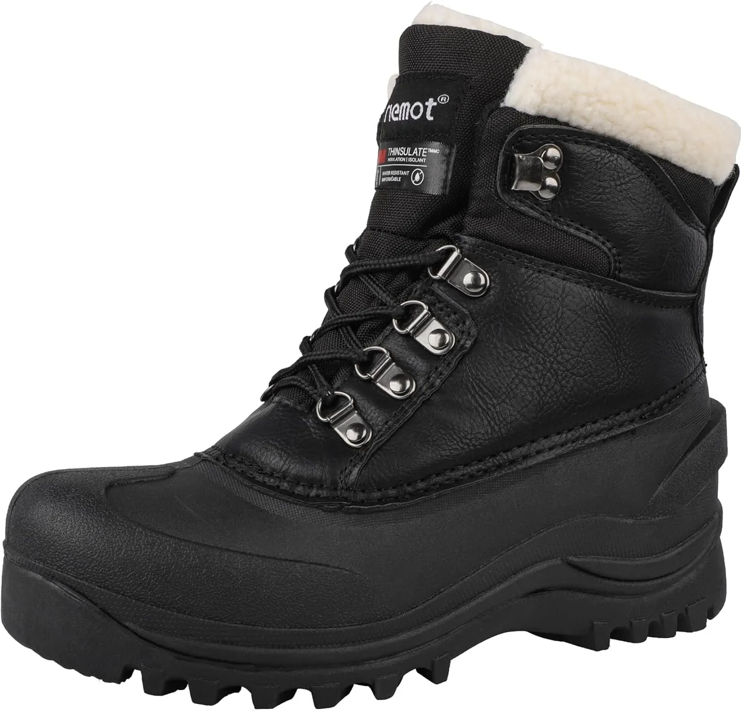 riemot Women's Men's Winter Snow Boots Waterproof Outdoor Boots Anti-slip Comfortable Boots Warm Fur Collar Shoes for Hiking Walking Camping Lace-up Shoes US 5-13 Black Brown