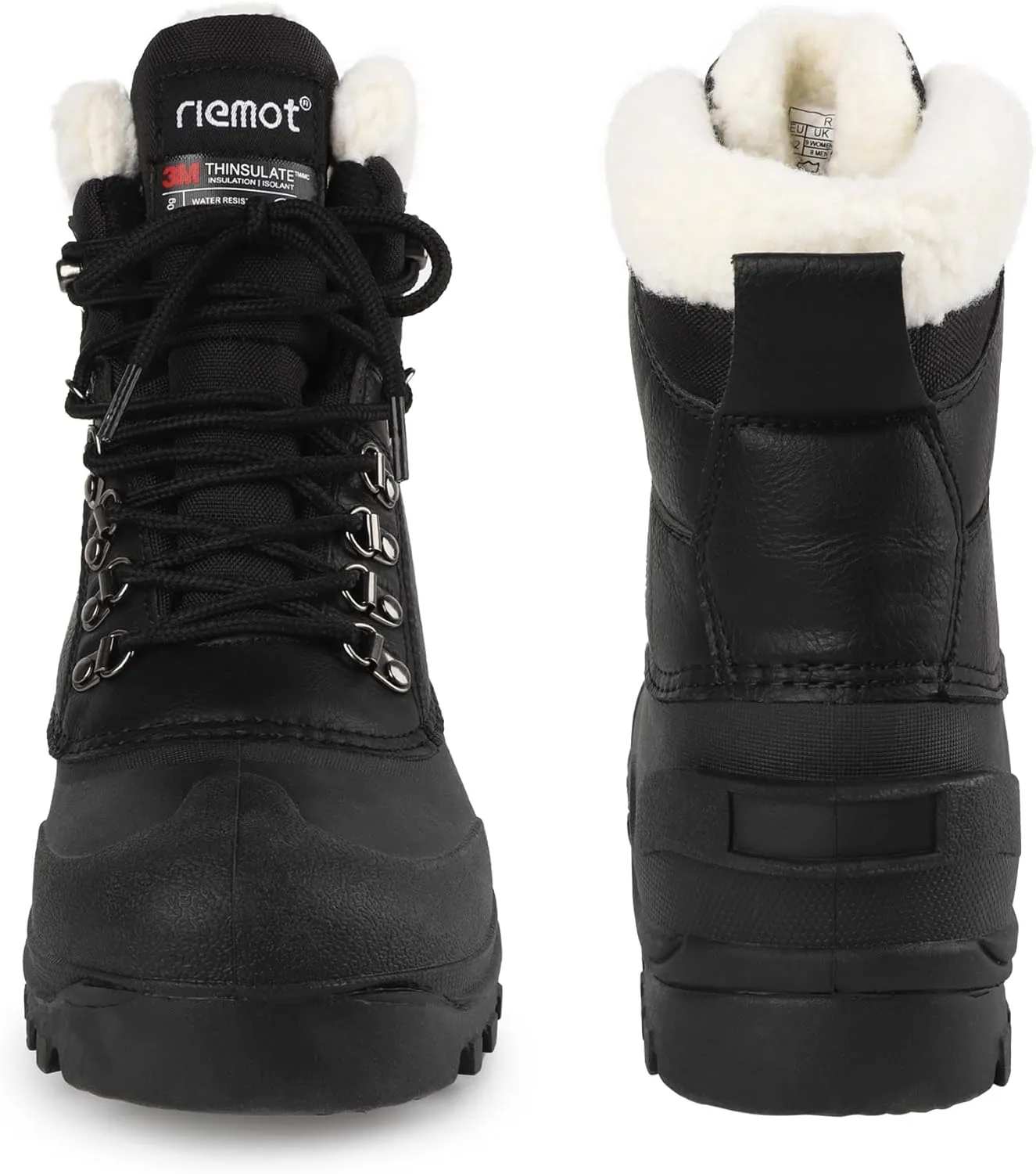 riemot Women's Men's Winter Snow Boots Waterproof Outdoor Boots Anti-slip Comfortable Boots Warm Fur Collar Shoes for Hiking Walking Camping Lace-up Shoes US 5-13 Black Brown