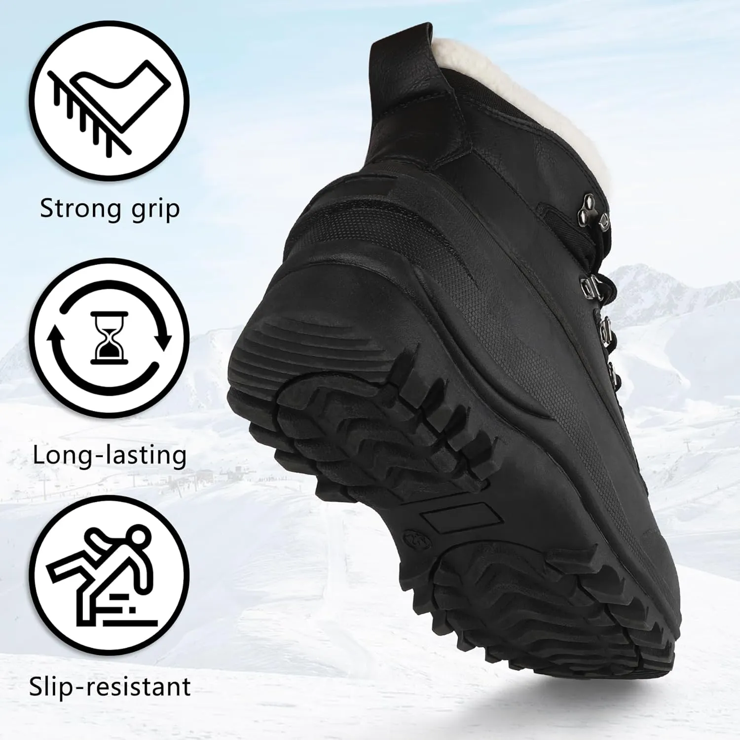 riemot Women's Men's Winter Snow Boots Waterproof Outdoor Boots Anti-slip Comfortable Boots Warm Fur Collar Shoes for Hiking Walking Camping Lace-up Shoes US 5-13 Black Brown