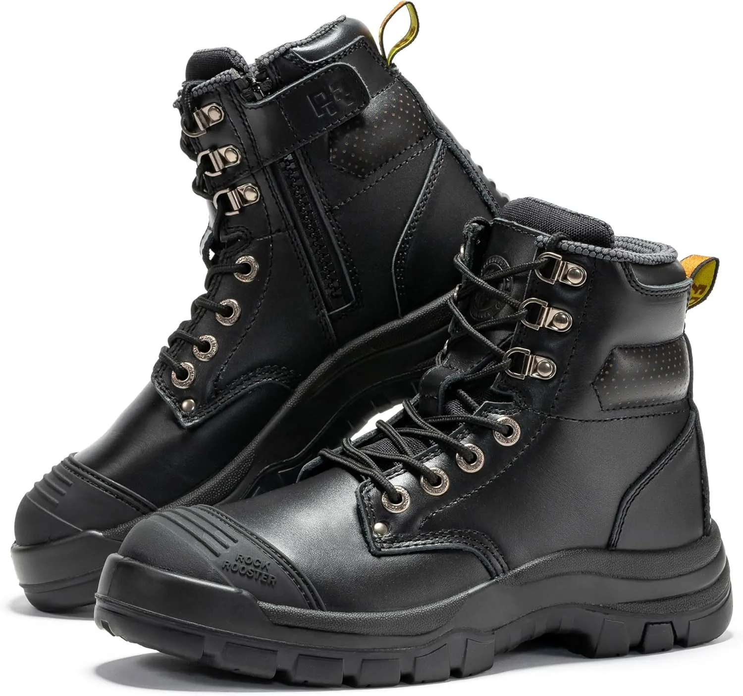 ROCKROOSTER Madison 6" Steel Toe Work Boots for Men with YKK Side Zipper Toe Cap Non-Slip Rubber Outsole, Comfortable Side Zip Lightweight Breathable Leather Shoes, Metal, ASTM F2413-18 M/I/C EH AK052