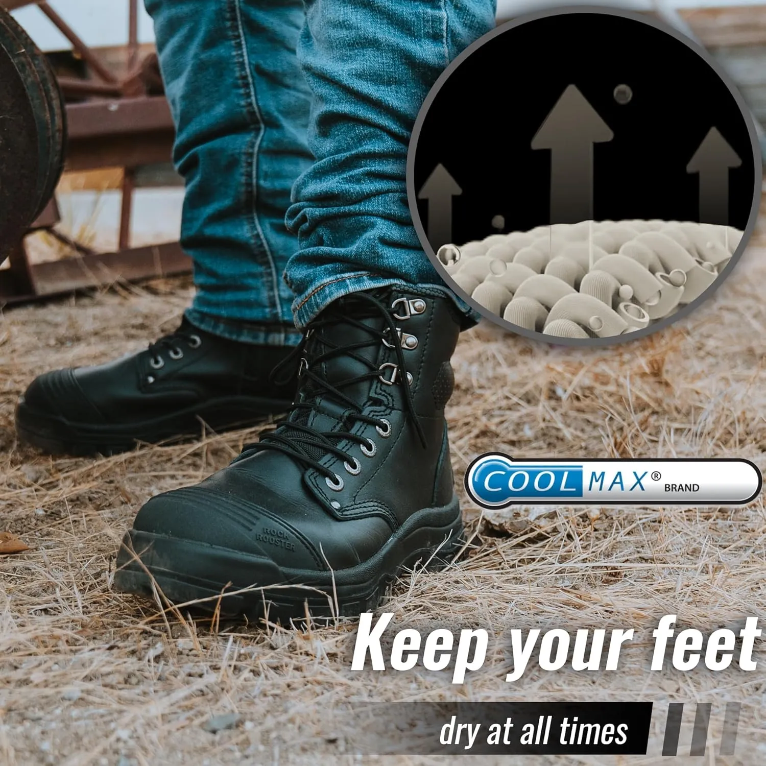 ROCKROOSTER Madison 6" Steel Toe Work Boots for Men with YKK Side Zipper Toe Cap Non-Slip Rubber Outsole, Comfortable Side Zip Lightweight Breathable Leather Shoes, Metal, ASTM F2413-18 M/I/C EH AK052
