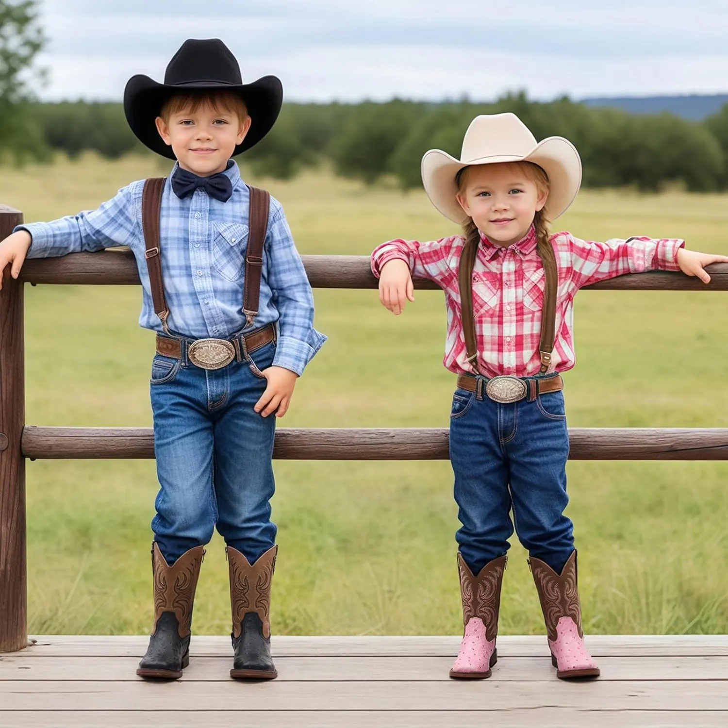Rollda Kids Cowboy Boots Girls Cowgirl Boots Square Toe Boys Western Boots for Toddler/Little Kid/Big Kid