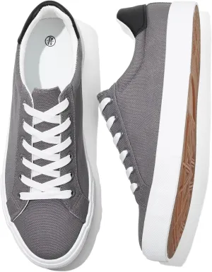 Rominz Mens White Canvas Shoes Fashion Low Top Canvas Sneakers Casual Tennis Shoes Lace-Up Walking Shoes for Men