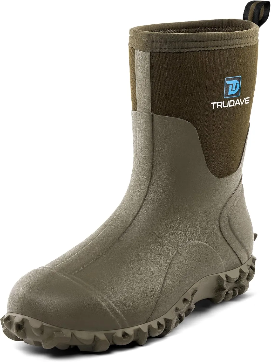 Rubber Boots for Men, 6mm Neoprene Insulated Mud Boots with Steel Shank, Men's Mid Calf Waterproof Rain Boots,Anti-Slip Rubber Work Boots for Farming Gardening Fishing,Size 7-13