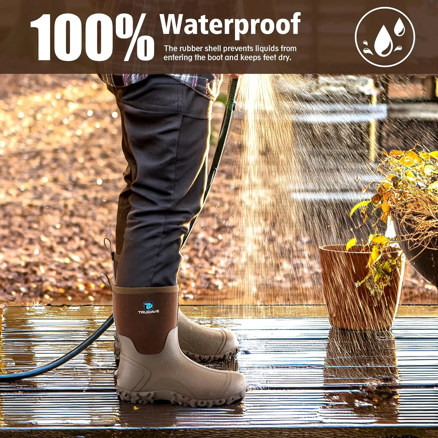 Rubber Boots for Men, 6mm Neoprene Insulated Mud Boots with Steel Shank, Men's Mid Calf Waterproof Rain Boots,Anti-Slip Rubber Work Boots for Farming Gardening Fishing,Size 7-13