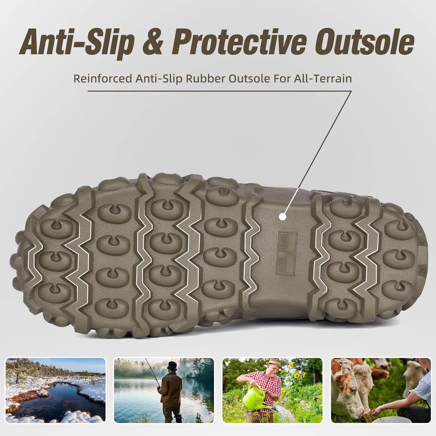 Rubber Boots for Men, 6mm Neoprene Insulated Mud Boots with Steel Shank, Men's Mid Calf Waterproof Rain Boots,Anti-Slip Rubber Work Boots for Farming Gardening Fishing,Size 7-13