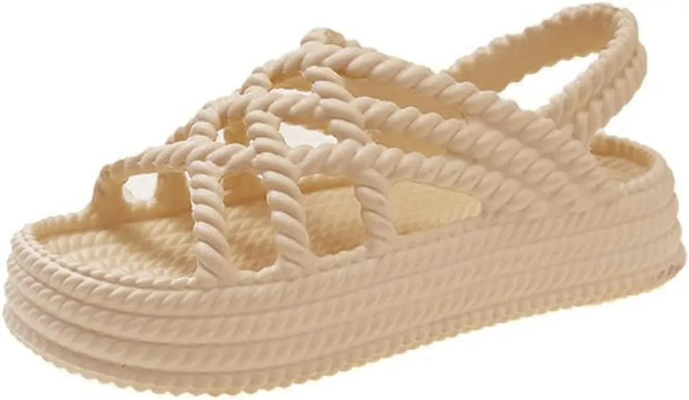 Rungion Women's Comfortable Platform Sandals Braided Criss-Cross Slide Strappy Walking Sandals Outdoor Summer Beach Slipper Shose