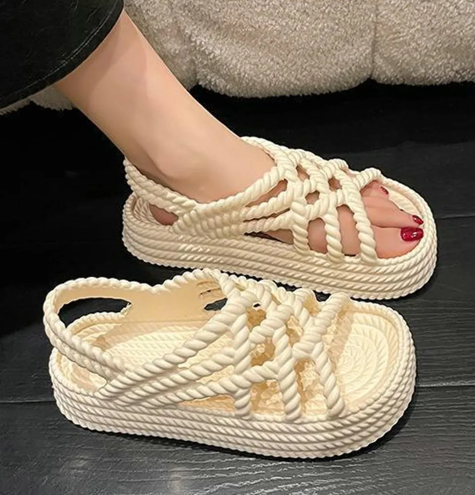 Rungion Women's Comfortable Platform Sandals Braided Criss-Cross Slide Strappy Walking Sandals Outdoor Summer Beach Slipper Shose