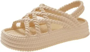 Rungion Women's Comfortable Platform Sandals Braided Criss-Cross Slide Strappy Walking Sandals Outdoor Summer Beach Slipper Shose