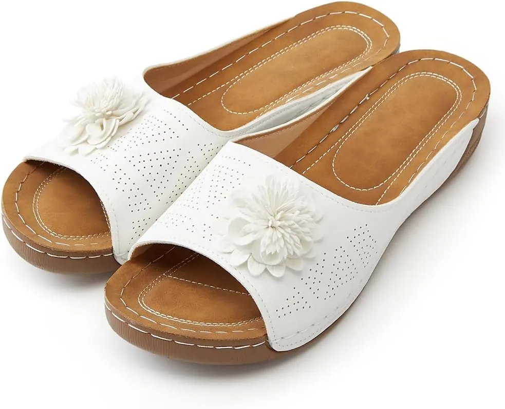 Rungion Womens Summer Beach Sandals Wedge Low Open Toe Slides Ladies Dressy Sandals Slipper Platform Comfortable Flower Sandals