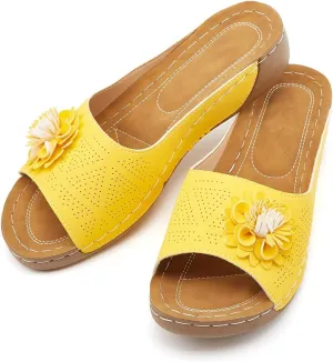 Rungion Womens Summer Beach Sandals Wedge Low Open Toe Slides Ladies Dressy Sandals Slipper Platform Comfortable Flower Sandals