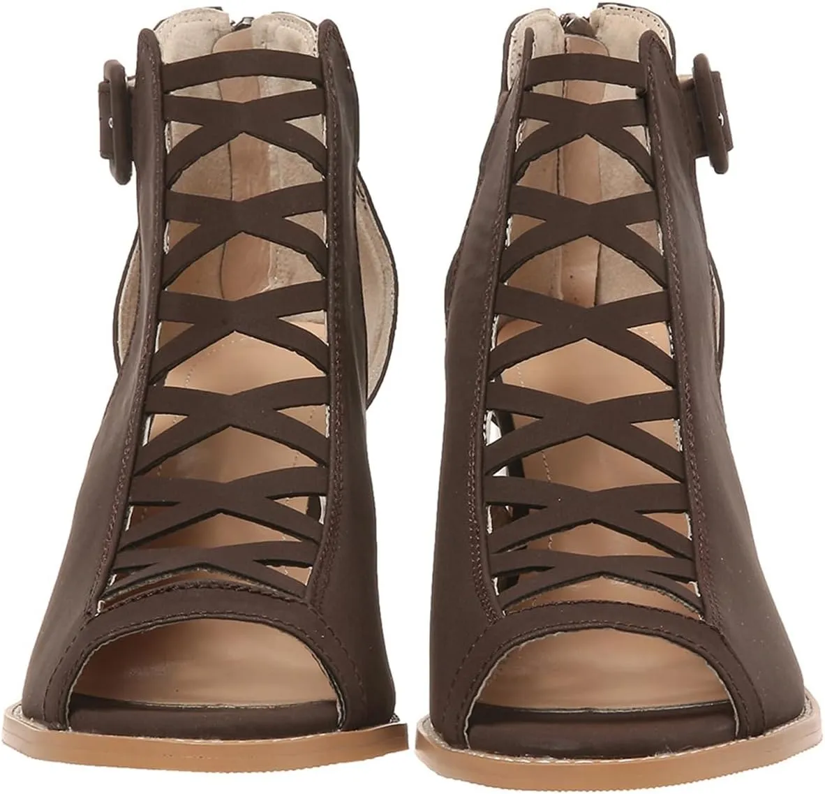 SACFOF Women Open Toe Crisscross High Heel Sandals Faux Suede Cutout Sandal with Adjustable Ankle Strap and Back Zipper