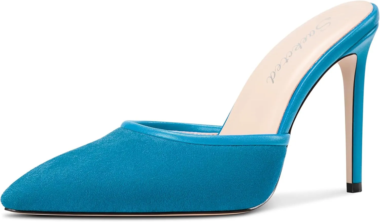 Saekcted Womens Heeled Mules Stiletto High Heel Sandals Pointed Toe Pumps Slip-on Slingback Casual Dress 3.9 Inches Heels
