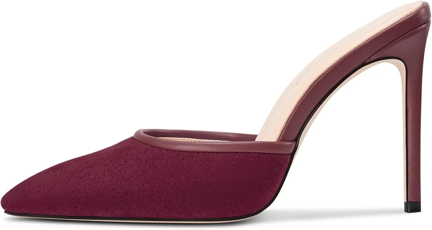 Saekcted Womens Heeled Mules Stiletto High Heel Sandals Pointed Toe Pumps Slip-on Slingback Casual Dress 3.9 Inches Heels