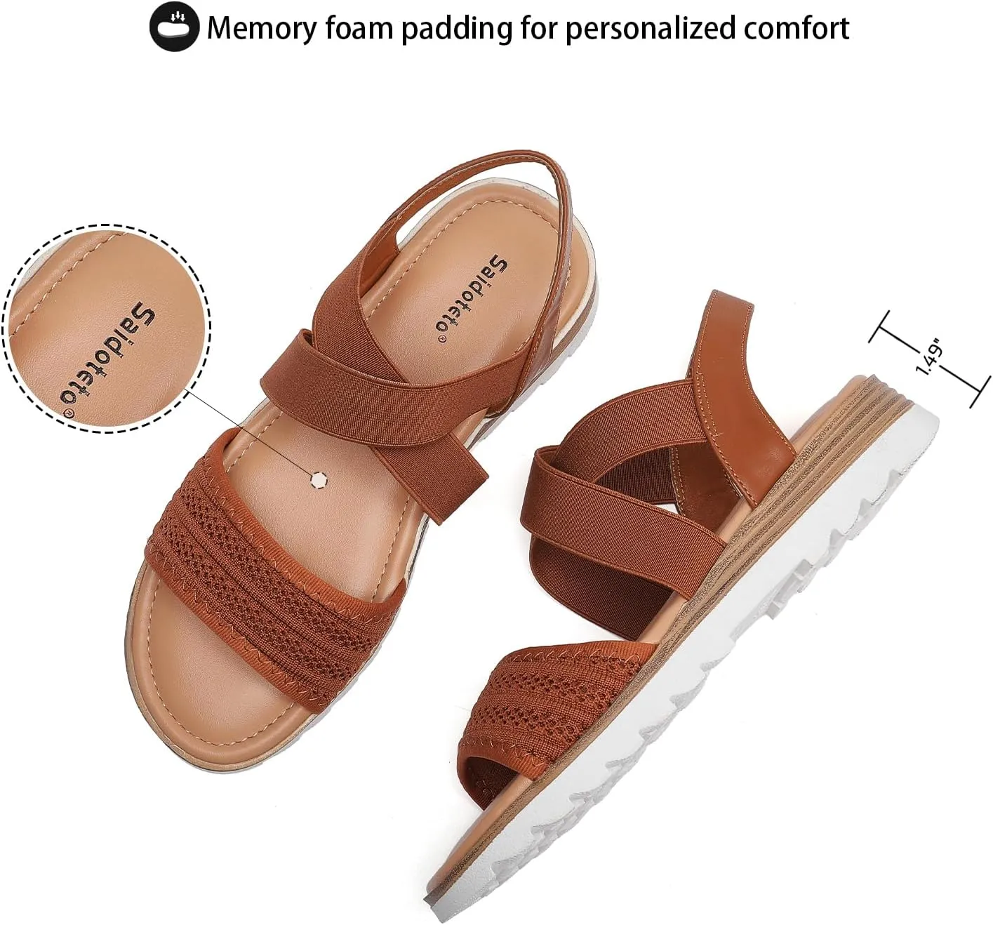 Saidoteto Women's Wide Width Flat Sandals,Comfortable Elastic Ankle Strap Slingback Slip-On Open Toe Low Wedge Walking Sandals for Summer & Casual