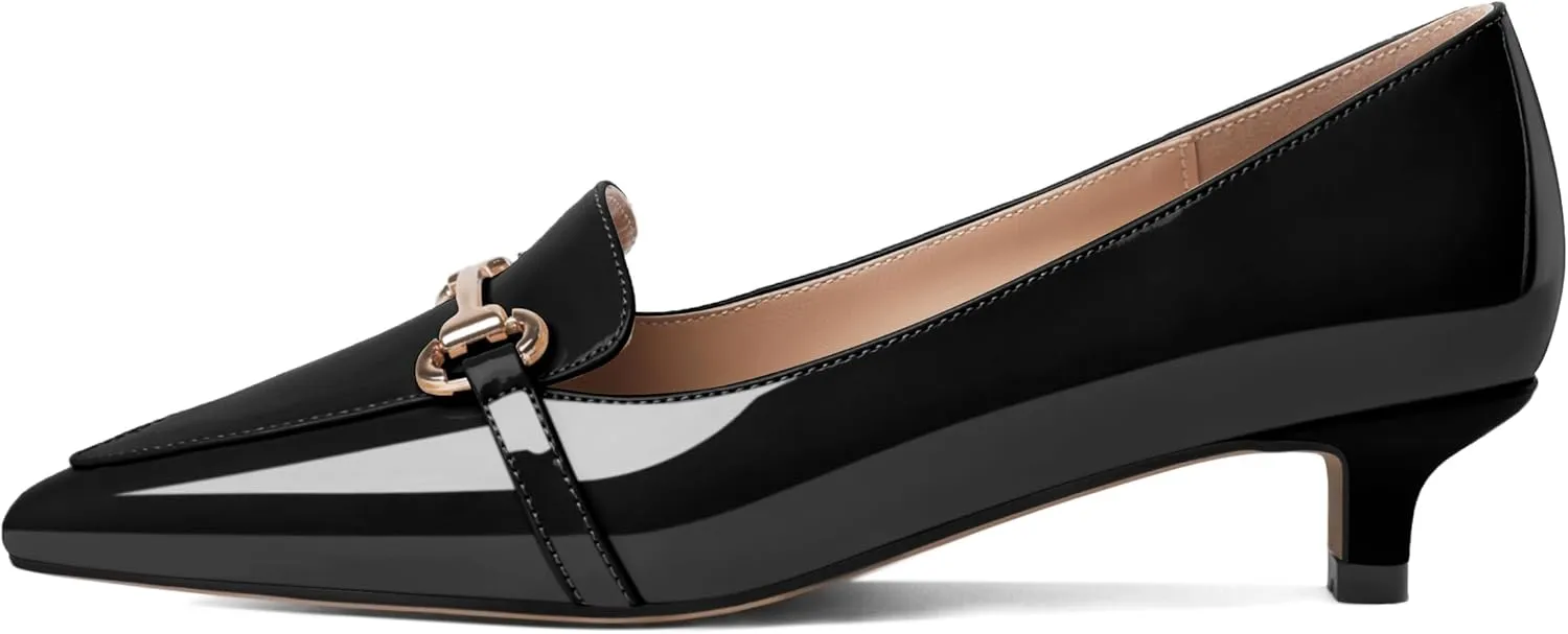 SAMMITOP Women's Low Kitten Heels Pointed Toe Metal Chain Slip On Loafers Pump Comfort Dress Work Wedding Shoes for Women 1.5 inch
