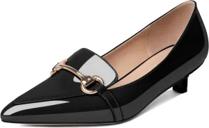 SAMMITOP Women's Low Kitten Heels Pointed Toe Metal Chain Slip On Loafers Pump Comfort Dress Work Wedding Shoes for Women 1.5 inch