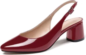 SAMMITOP Women's Mid-heel Slingback Sandals Almond Toe Block Heel Pumps Classic Dress Shoes