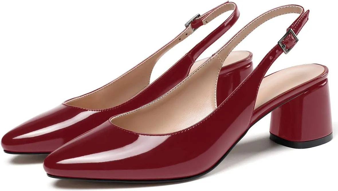 SAMMITOP Women's Mid-heel Slingback Sandals Almond Toe Block Heel Pumps Classic Dress Shoes