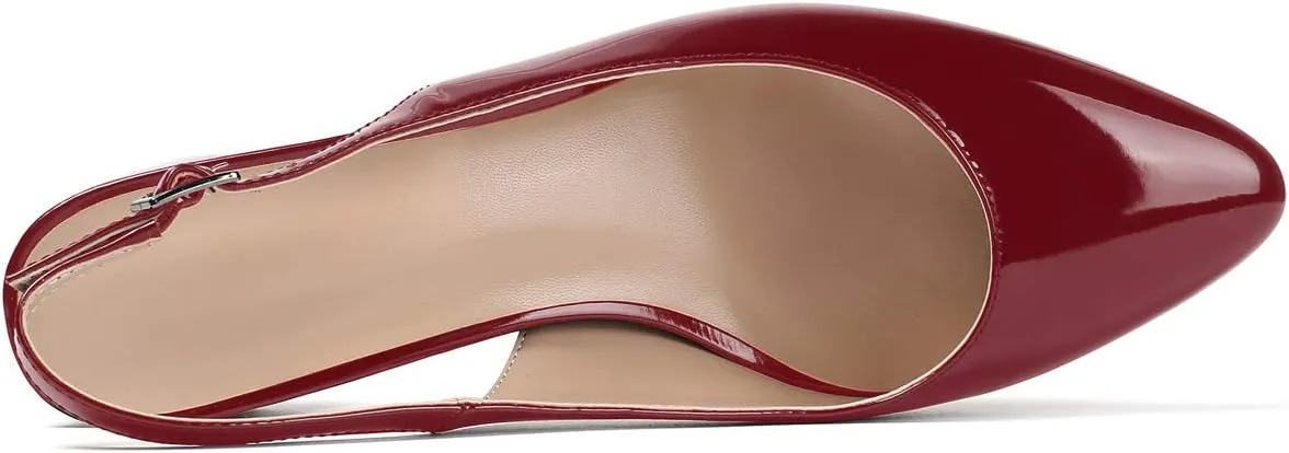 SAMMITOP Women's Mid-heel Slingback Sandals Almond Toe Block Heel Pumps Classic Dress Shoes