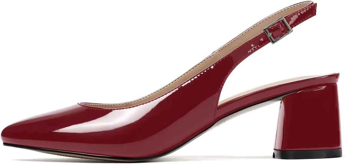 SAMMITOP Women's Mid-heel Slingback Sandals Almond Toe Block Heel Pumps Classic Dress Shoes