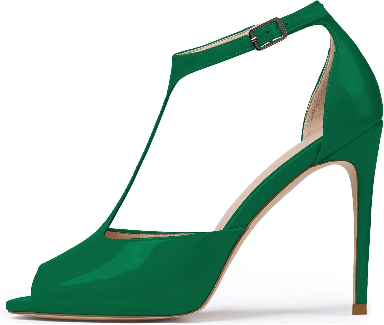 SAMMITOP Women's Peep Toe 10CM T-Strap Ankle Buckle High Heel Sandals