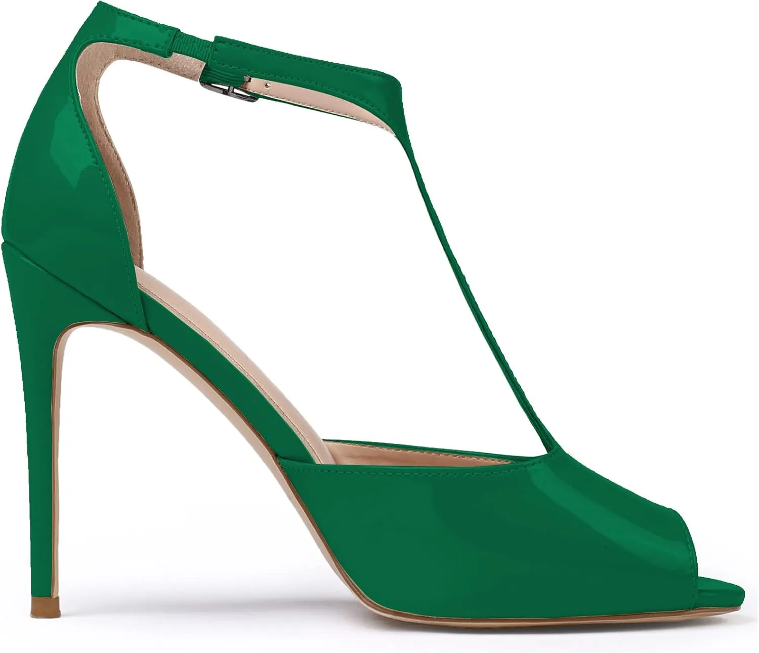 SAMMITOP Women's Peep Toe 10CM T-Strap Ankle Buckle High Heel Sandals
