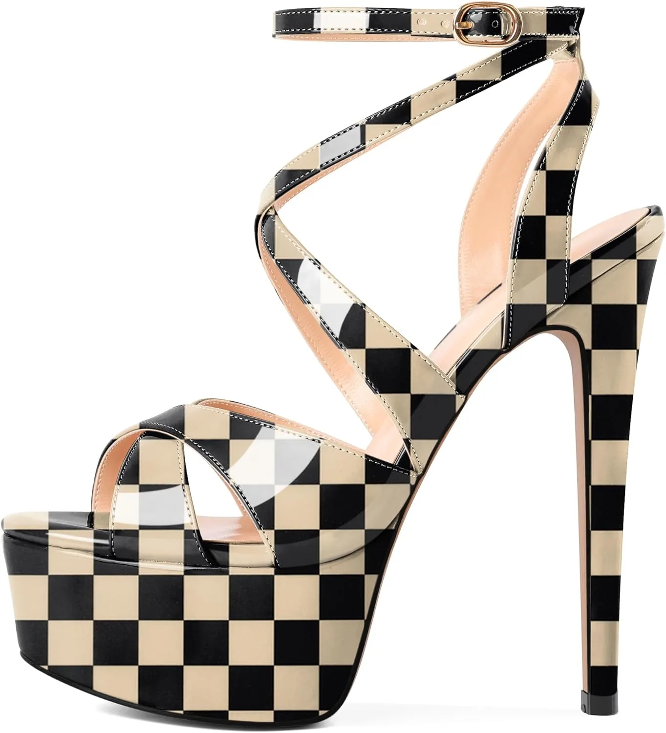 SAMMITOP Women's Strappy Platform Heels Sexy Stiletto High Heel Sandals Open Toe Ankle Strap Buckle Summer Dress Shoes for Wedding Bridal Party 6 Inch