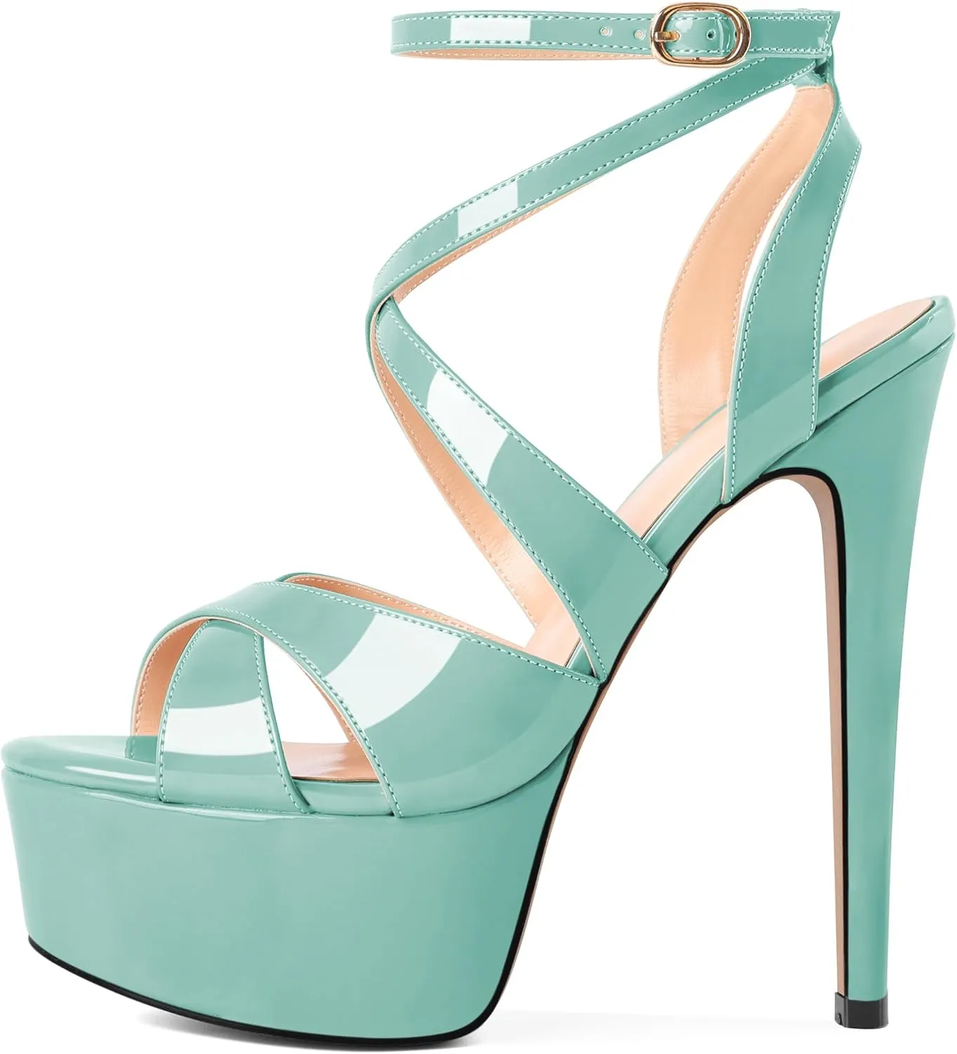 SAMMITOP Women's Strappy Platform Heels Sexy Stiletto High Heel Sandals Open Toe Ankle Strap Buckle Summer Dress Shoes for Wedding Bridal Party 6 Inch