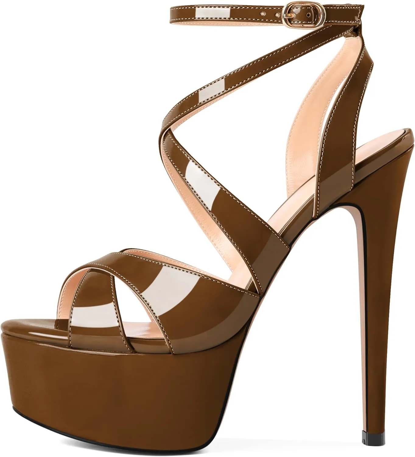 SAMMITOP Women's Strappy Platform Heels Sexy Stiletto High Heel Sandals Open Toe Ankle Strap Buckle Summer Dress Shoes for Wedding Bridal Party 6 Inch