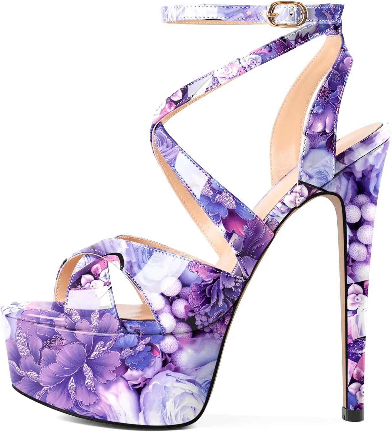 SAMMITOP Women's Strappy Platform Heels Sexy Stiletto High Heel Sandals Open Toe Ankle Strap Buckle Summer Dress Shoes for Wedding Bridal Party 6 Inch