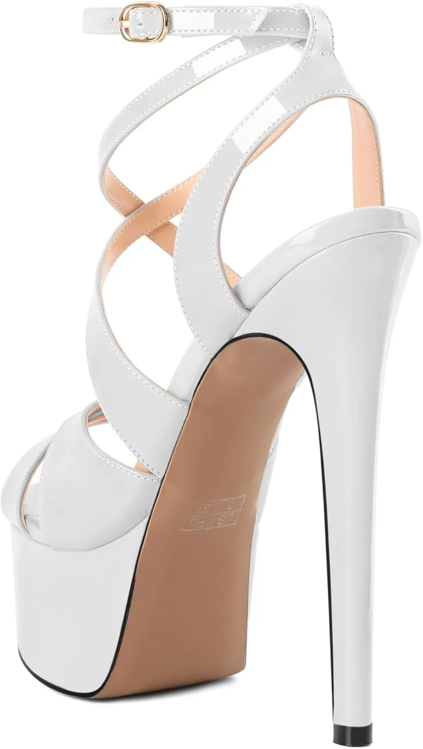 SAMMITOP Women's Strappy Platform Heels Sexy Stiletto High Heel Sandals Open Toe Ankle Strap Buckle Summer Dress Shoes for Wedding Bridal Party 6 Inch