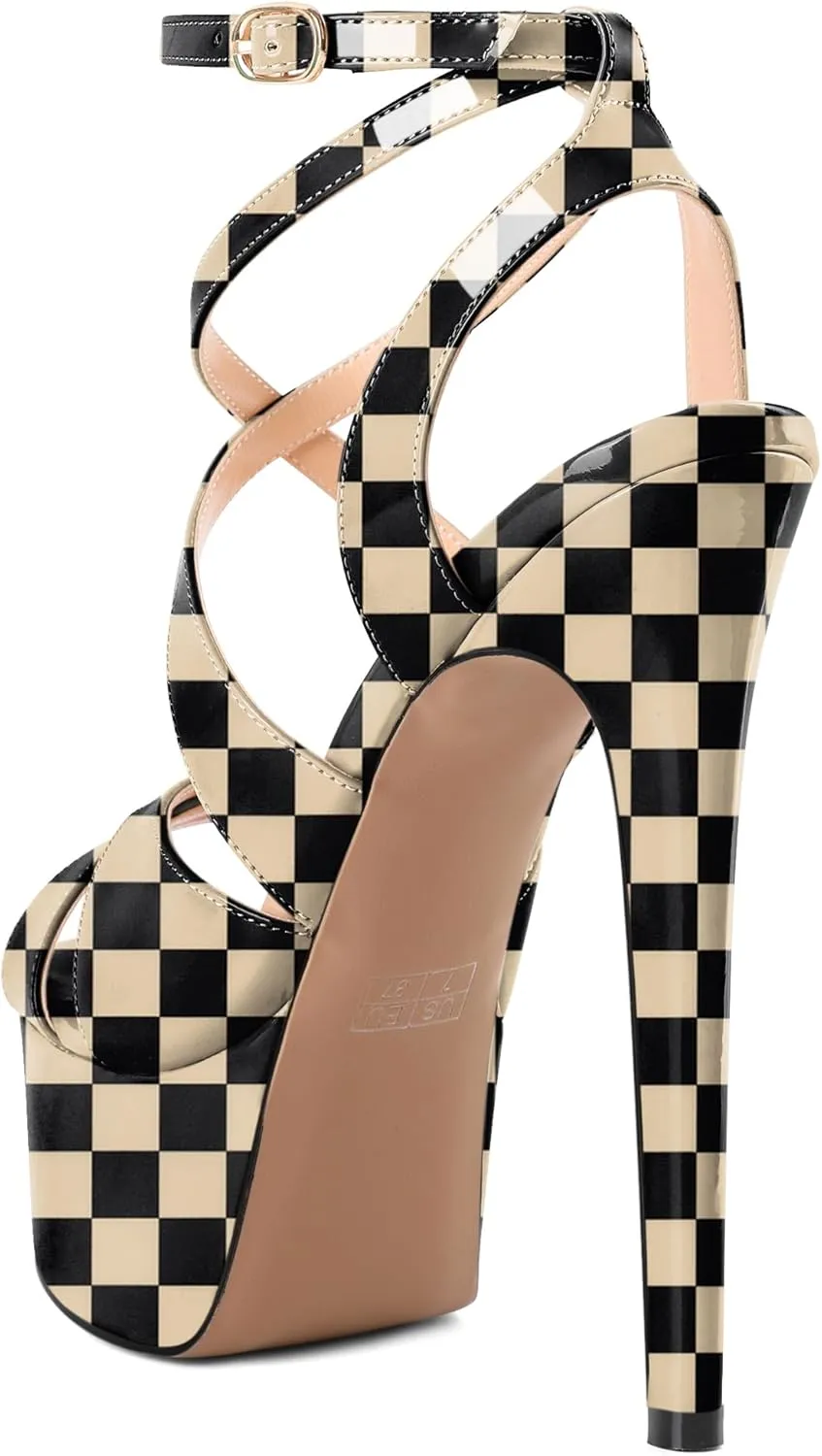 SAMMITOP Women's Strappy Platform Heels Sexy Stiletto High Heel Sandals Open Toe Ankle Strap Buckle Summer Dress Shoes for Wedding Bridal Party 6 Inch