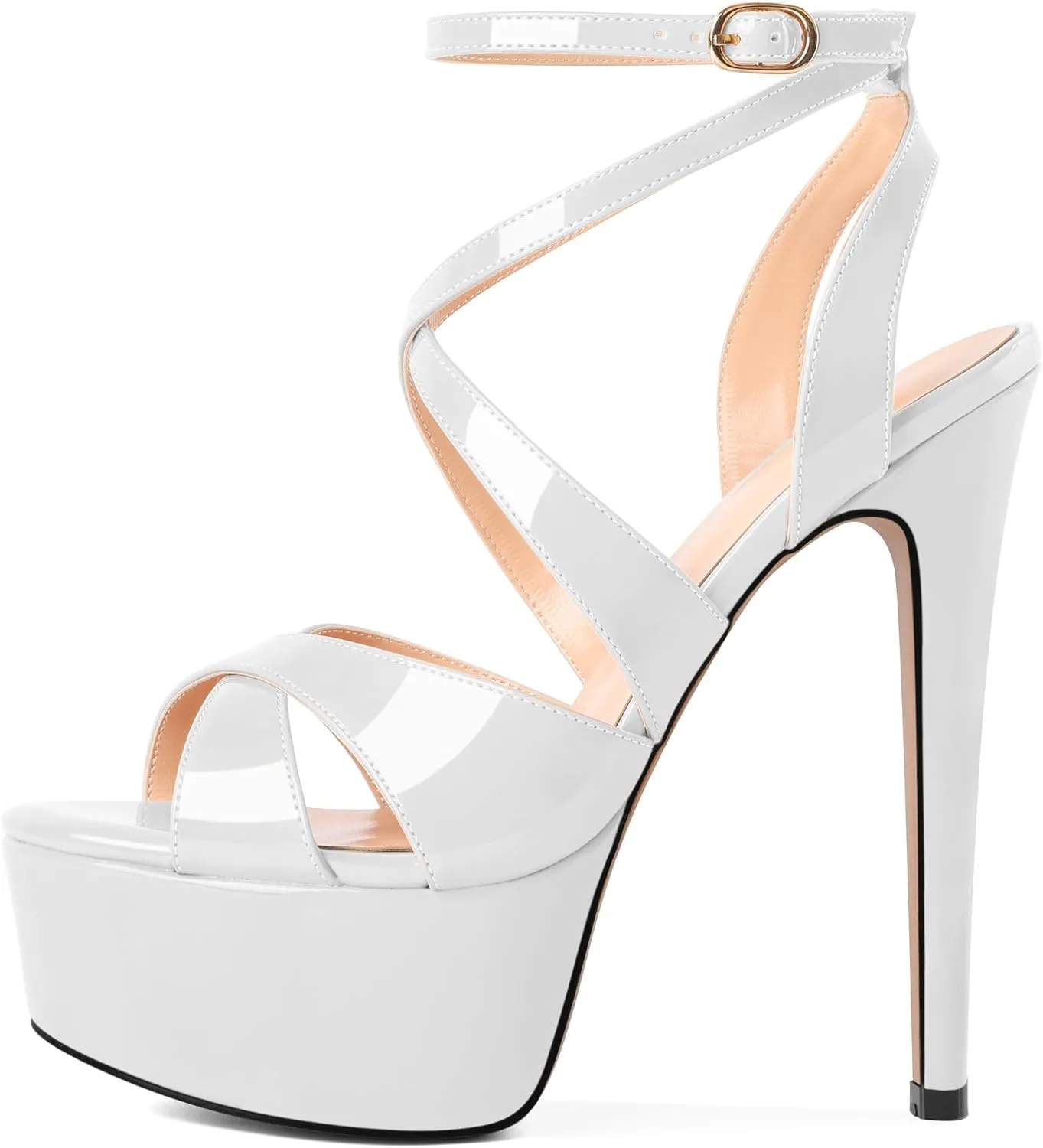 SAMMITOP Women's Strappy Platform Heels Sexy Stiletto High Heel Sandals Open Toe Ankle Strap Buckle Summer Dress Shoes for Wedding Bridal Party 6 Inch
