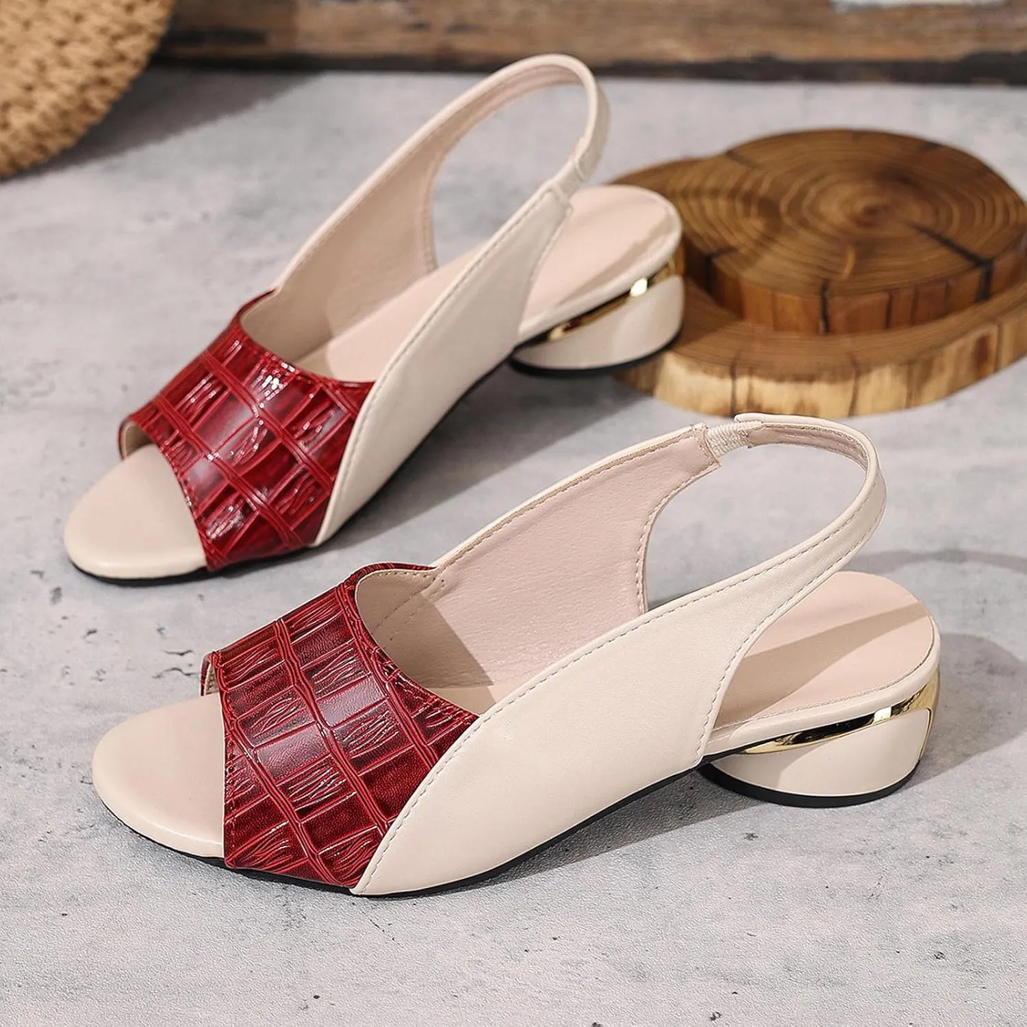 Sandals 2025 Chunky Heel Open Toe Trendy Sandals Color Block Wedding Party Sparkling Women Shoes