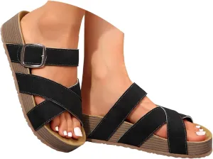 Sandals 2025 Wide Width Cross Strappy Slippers Soft Cushion Comfortable Walking Slip on Summer Shoes